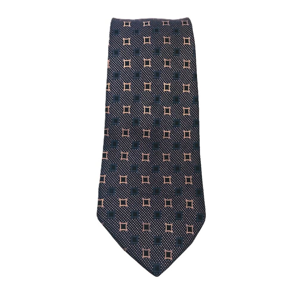 Palatina 100% Silk Necktie Black & Silver Small Box Pattern